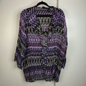 Maggie Barnes Sheer Blouse Size 26/28W Purple Black Ruffles Fairy Feminine Artsy